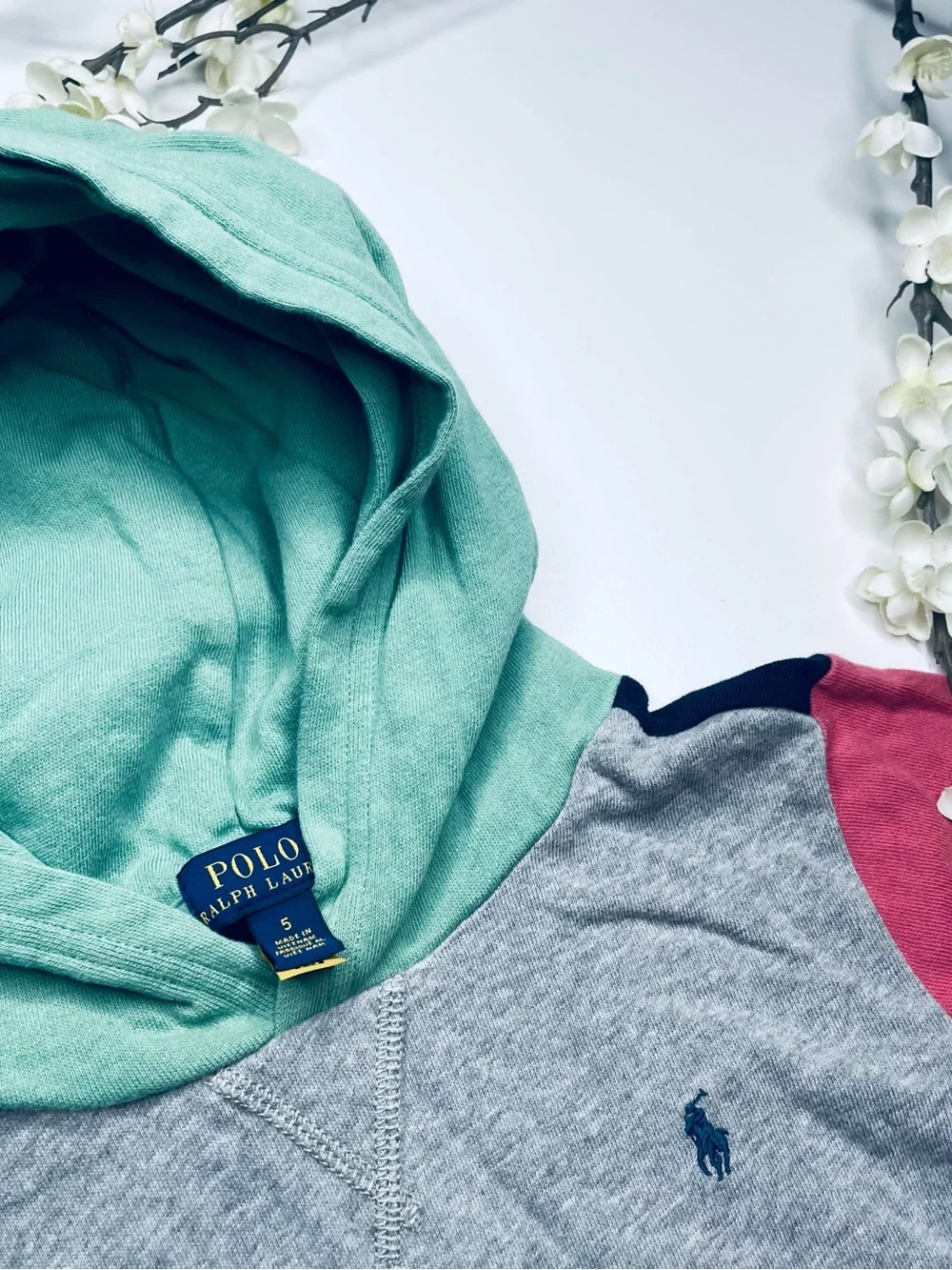 Polo by Ralph Lauren Multicolor Hooded Pullover - Gray, Green, Blue, Red, Yellow